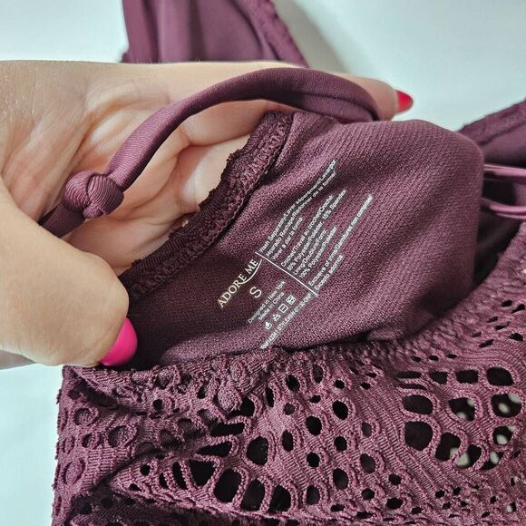 Adore Me Burgundy Lace One‎ Piece Swimsuit sz S - Picture 4 of 5